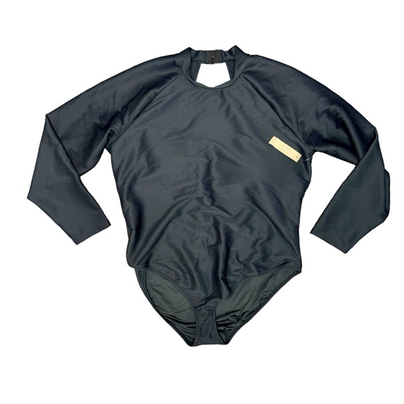 NEW J. Crew Active Ribbed Long Sleeve One Piece Swimsuit Rash Guard Black 22 NWT - Picture 3 of 11